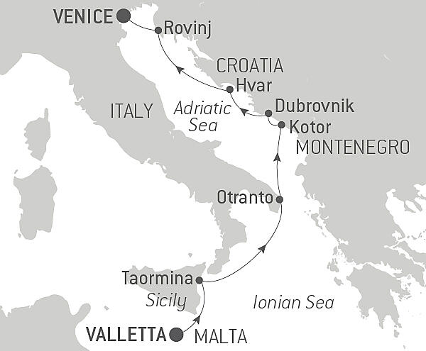 From Malta to the Adriatic coast Itinerary Map